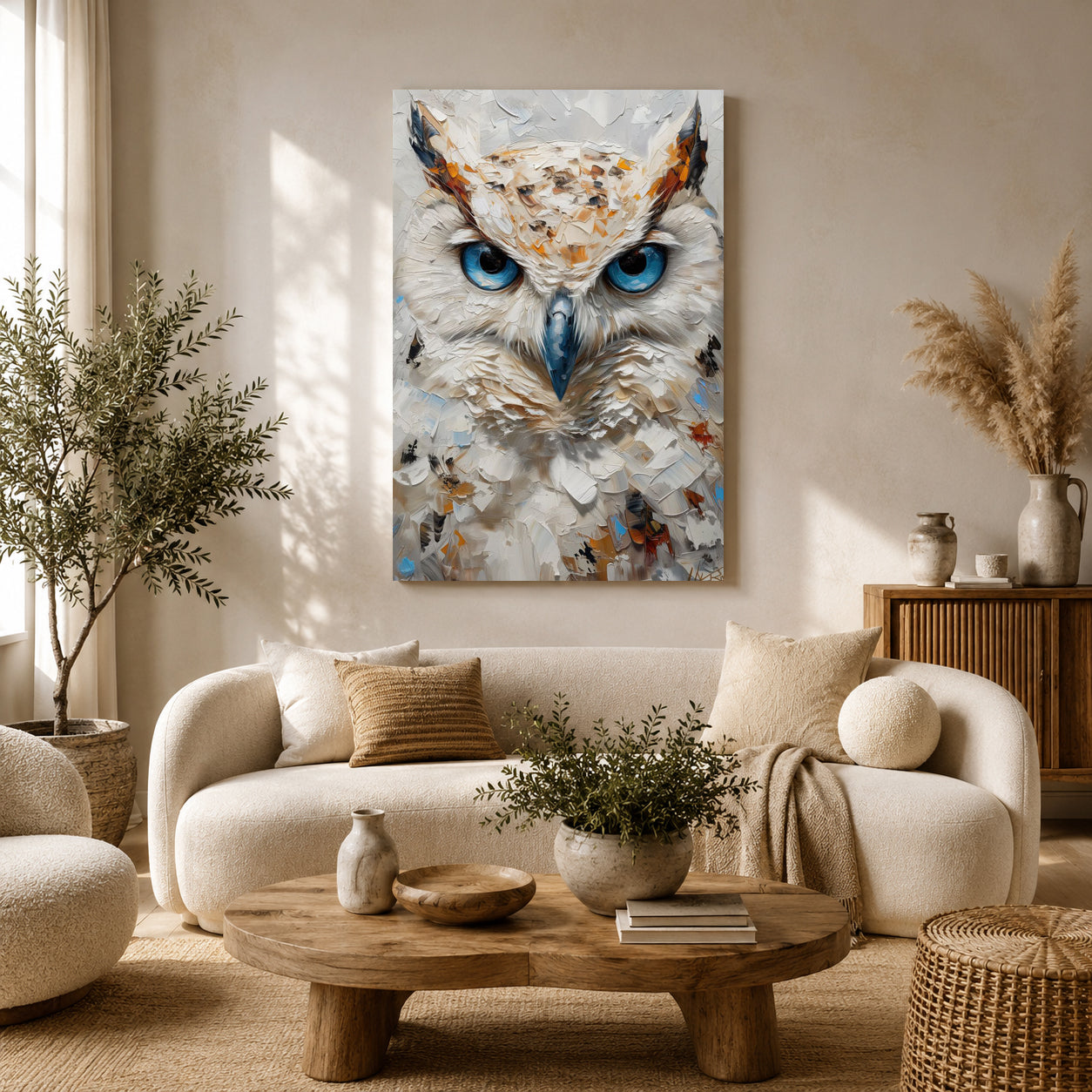 White Owl Canvas Wall Art for Living Room & Modern Home Decor