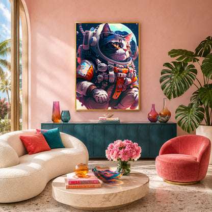 Astronaut Cat Canvas Wall Art for Living Room & Modern Home Decor