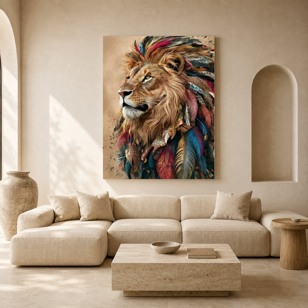 Bohemian Lion Canvas Wall Art for Living Room & Modern Home Decor