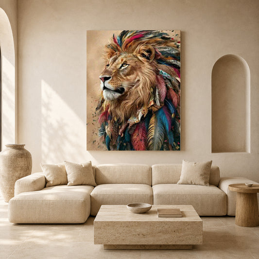 Bohemian Lion Canvas Wall Art for Living Room & Modern Home Decor
