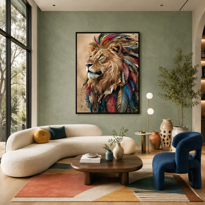 Bohemian Lion Canvas Wall Art for Living Room & Modern Home Decor