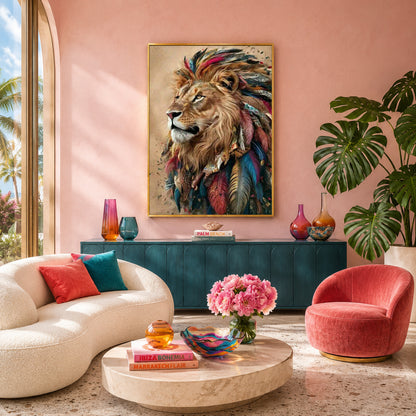 Bohemian Lion Canvas Wall Art for Living Room & Modern Home Decor