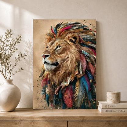 Bohemian Lion Canvas Wall Art for Living Room & Modern Home Decor