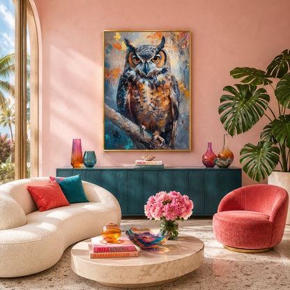 Owl Canvas Wall Art for Living Room & Modern Home Decor