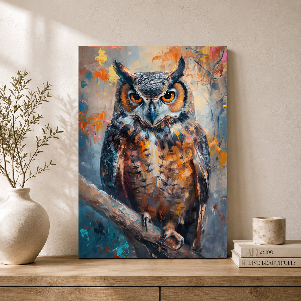 Owl Canvas Wall Art for Living Room & Modern Home Decor