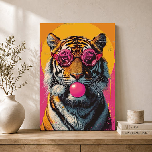 Pop Art Tiger Canvas Wall Art for Living Room & Modern Home Decor