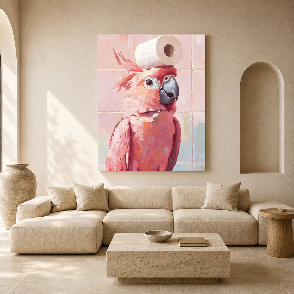 Pink Cockatoo Canvas Wall Art for Living Room & Modern Home Decor