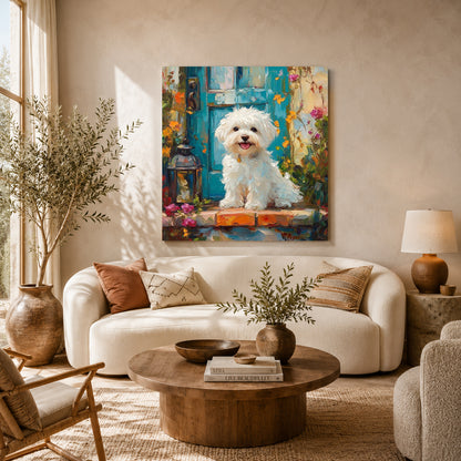 Cute White Puppy Canvas Wall Art for Living Room & Dog Lovers
