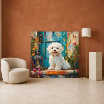 Cute White Puppy Canvas Wall Art for Living Room & Dog Lovers