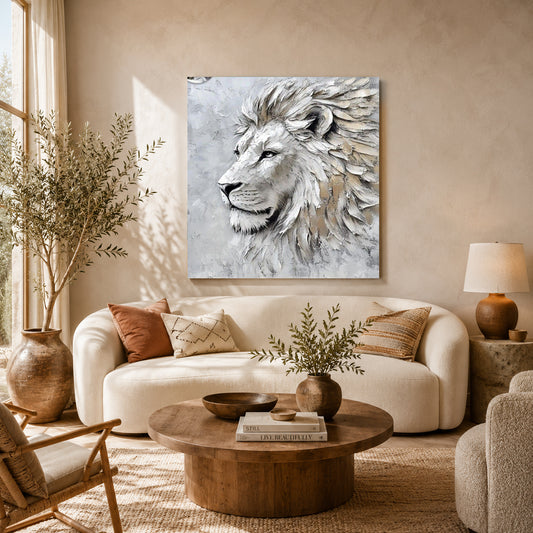 White Lion Canvas Wall Art for Living Room & Modern Home Decor