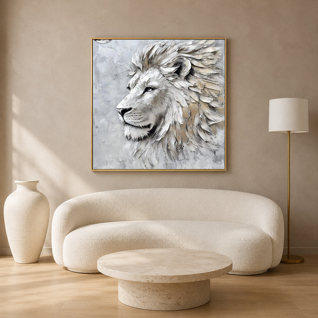 White Lion Canvas Wall Art for Living Room & Modern Home Decor