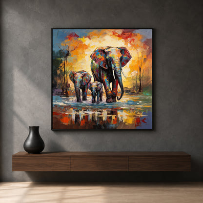 Colorful Elephant Family Canvas Wall Art for Living Room & Modern Home Decor
