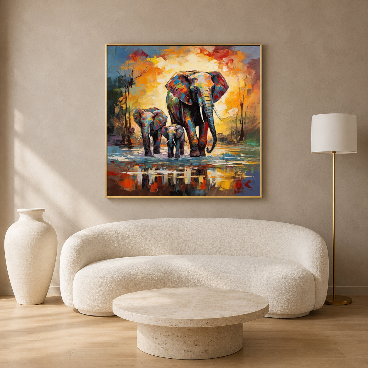 Colorful Elephant Family Canvas Wall Art for Living Room & Modern Home Decor