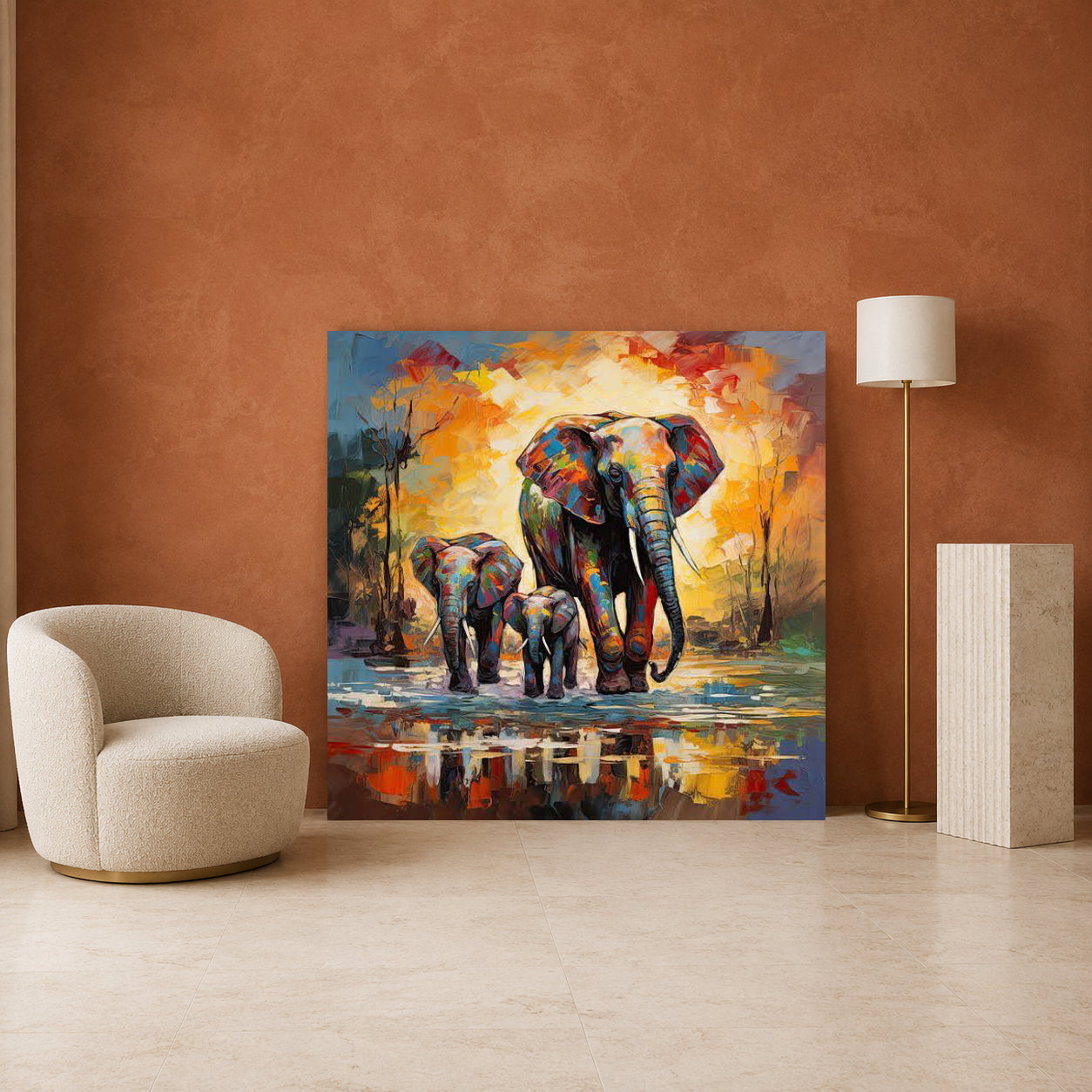 Colorful Elephant Family Canvas Wall Art for Living Room & Modern Home Decor