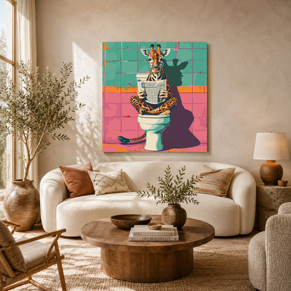Funny Giraffe Canvas Wall Art for Living Room & Modern Home Decor