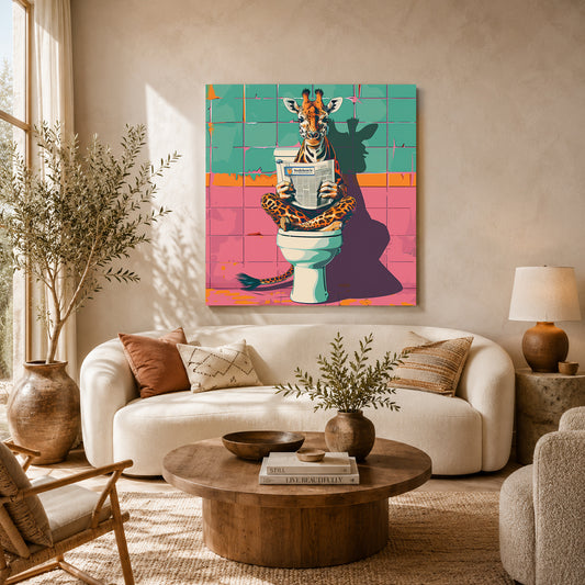 Funny Giraffe Canvas Wall Art for Living Room & Modern Home Decor