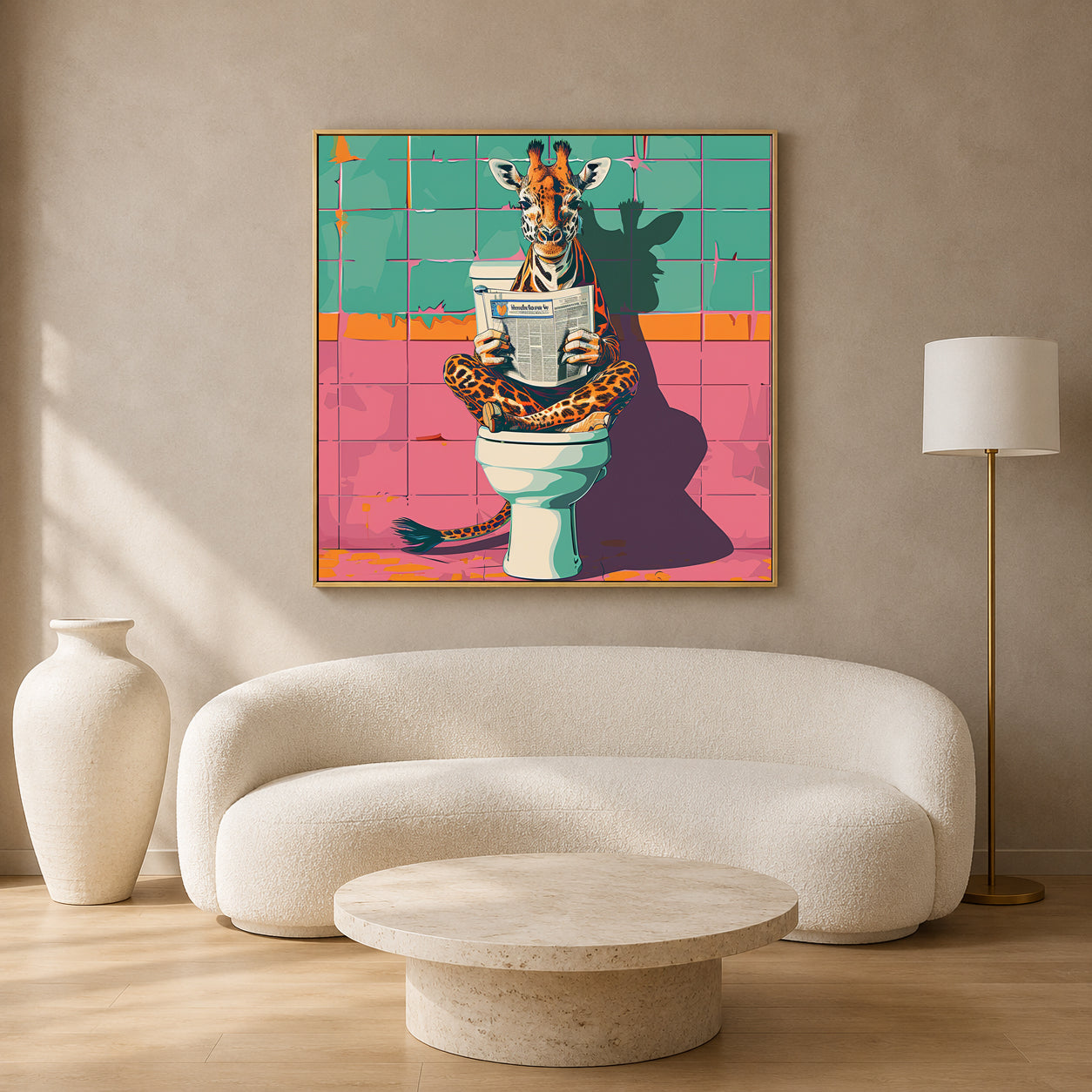 Funny Giraffe Canvas Wall Art for Living Room & Modern Home Decor