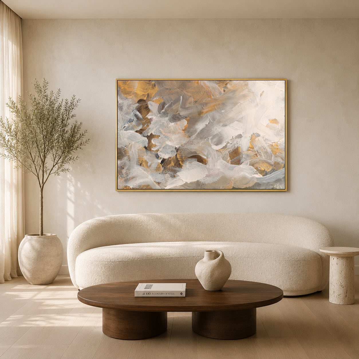 Golden Whisper Abstract Luxury Canvas Wall Art Painting