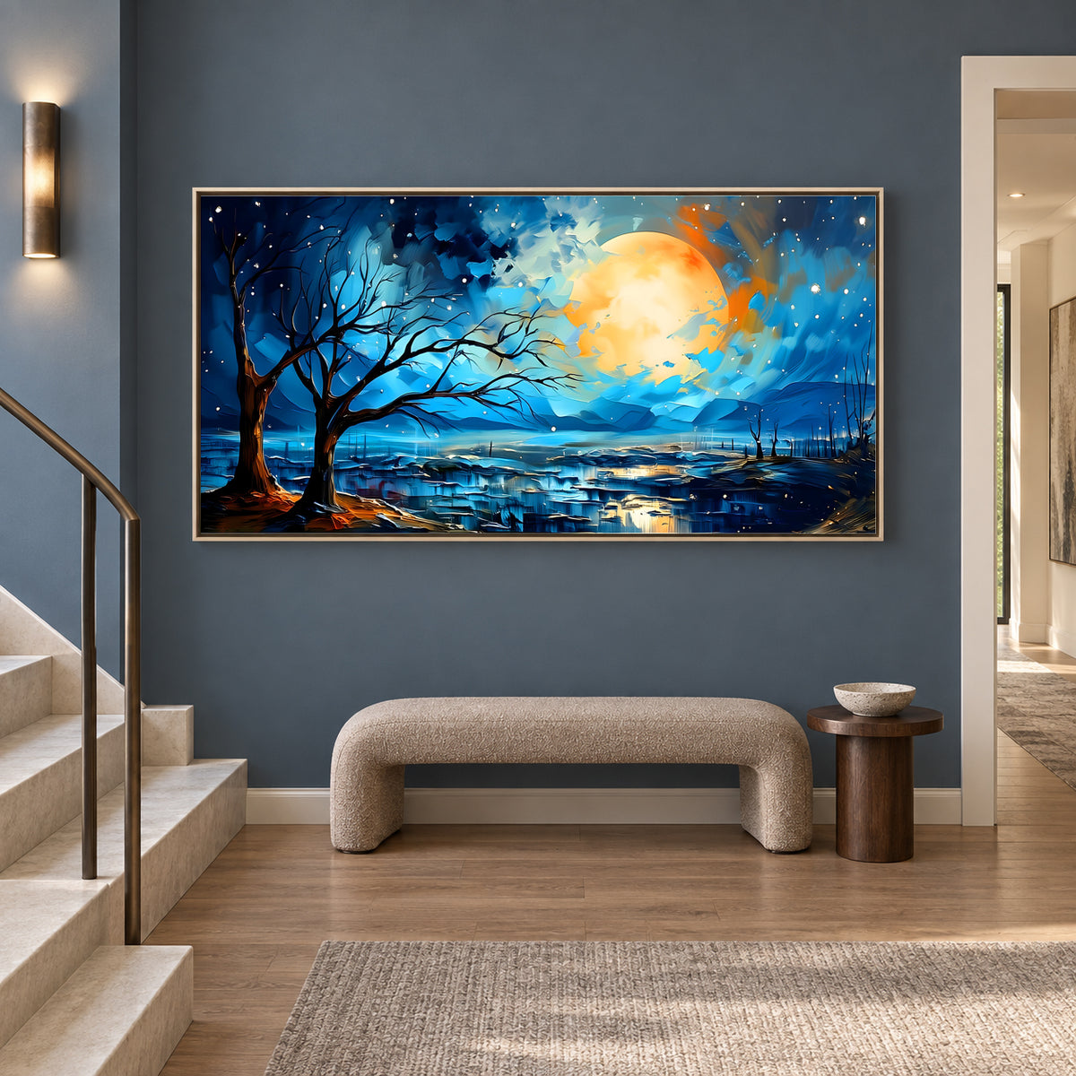 Moonlit Night Landscape Canvas Wall Art Painting For Home Decor