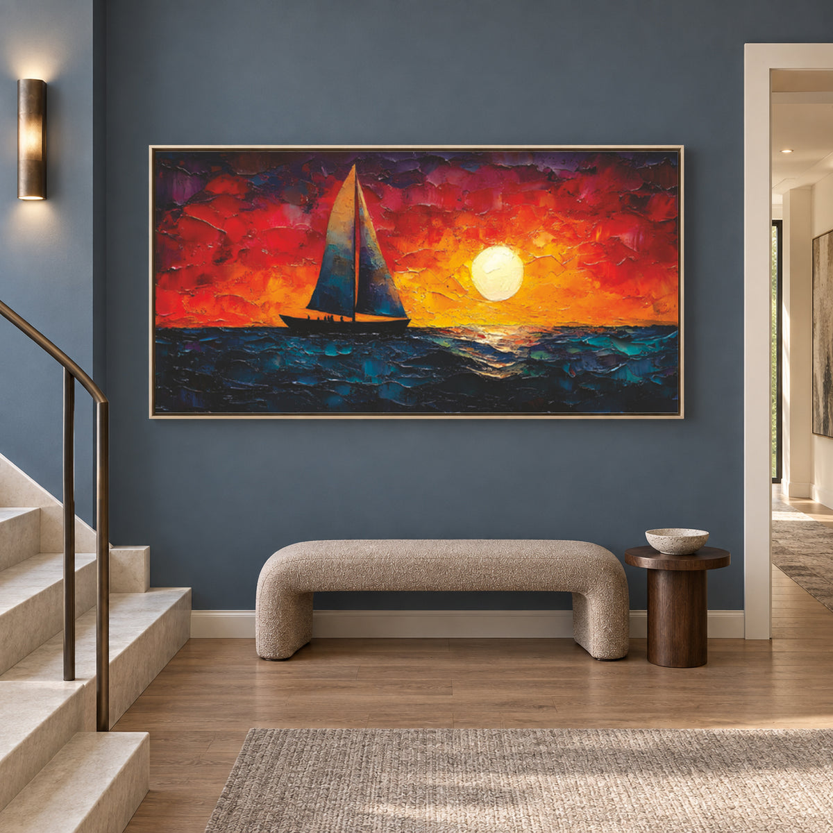 Sunset Sailboat Ocean Canvas Wall Art Painting