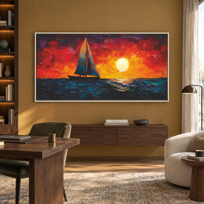 Sunset Sailboat Ocean Canvas Wall Art Painting