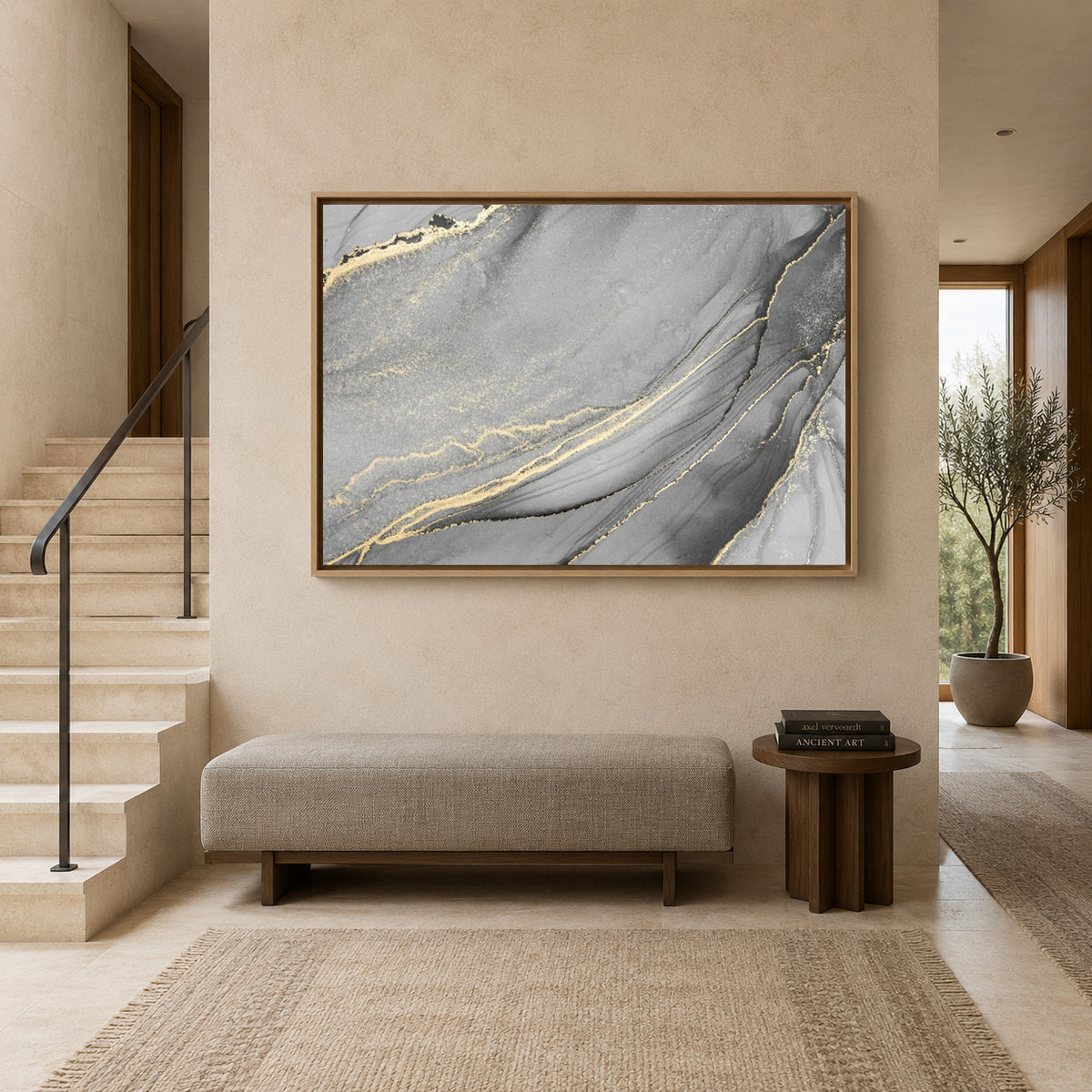 Abstract Marble Canvas Wall Art Grey Gold Modern Luxury Wall Decor