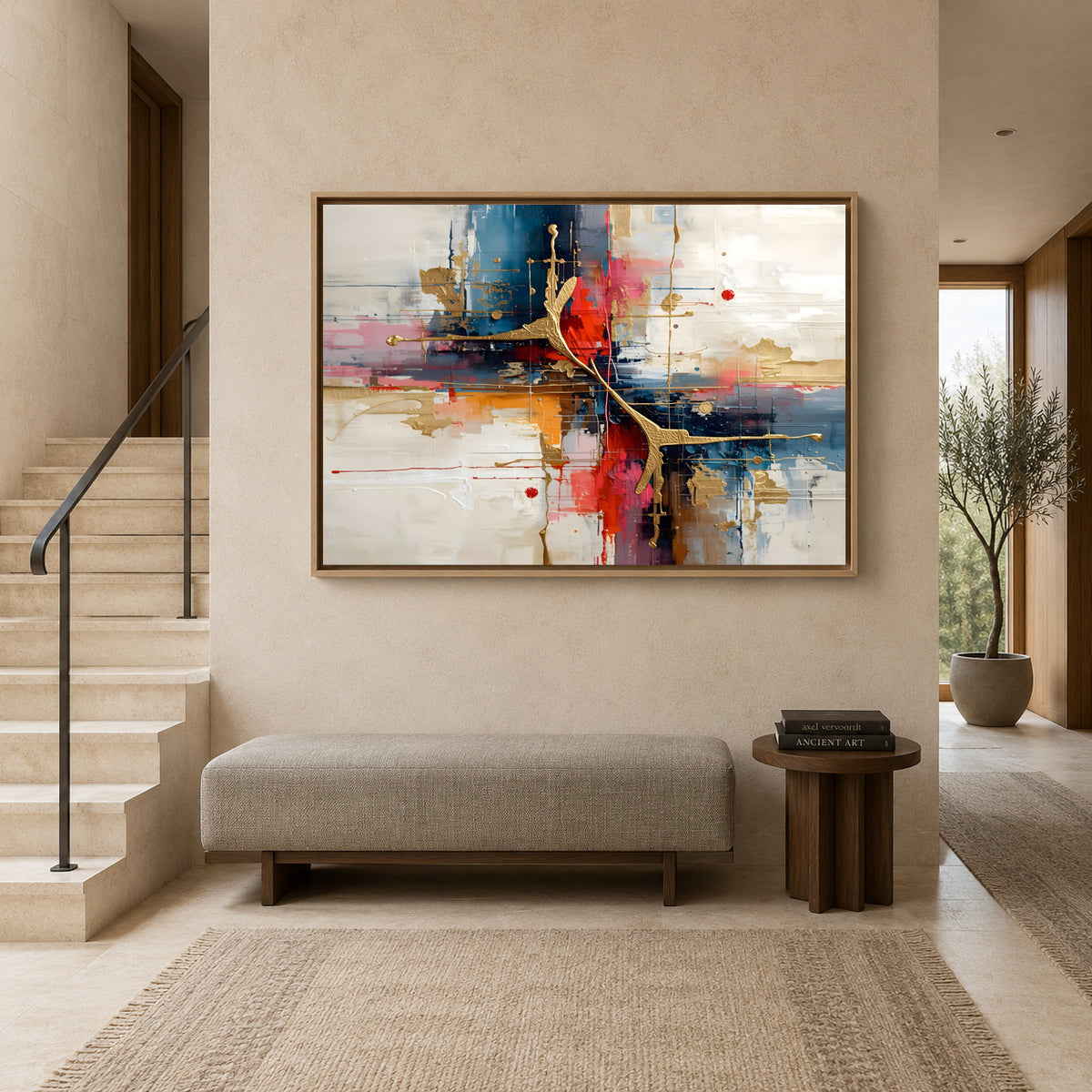 Modern Fusion Abstract Canvas Wall Art with Gold Accents