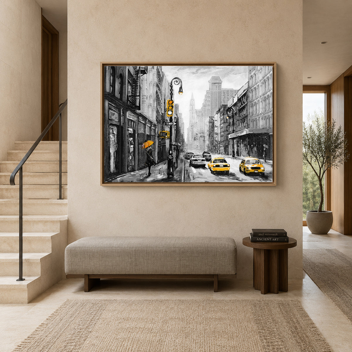 New York Yellow Taxi Canvas Art – Black and White City Wall Decor