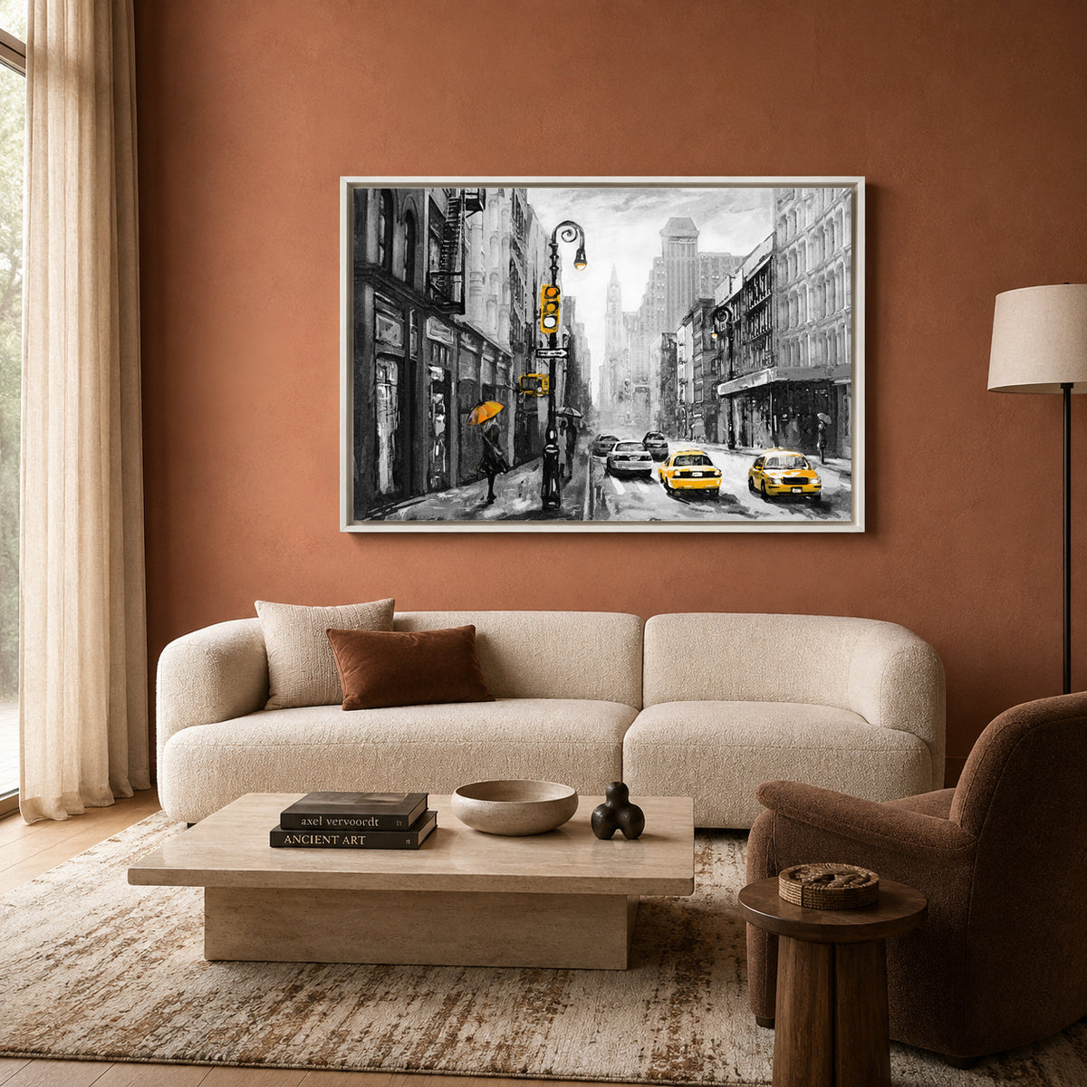 New York Yellow Taxi Canvas Art – Black and White City Wall Decor