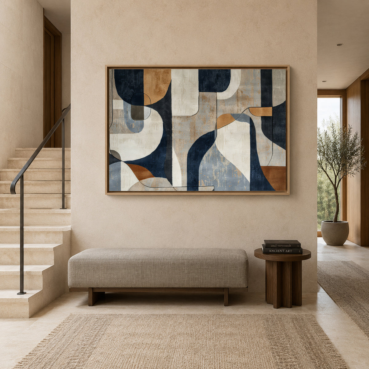 Navy Blue Geometric Abstract Canvas Art – Modern Wall Decor