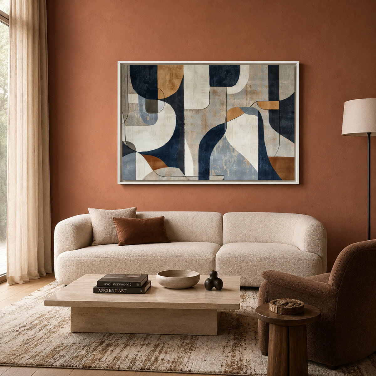 Navy Blue Geometric Abstract Canvas Art – Modern Wall Decor