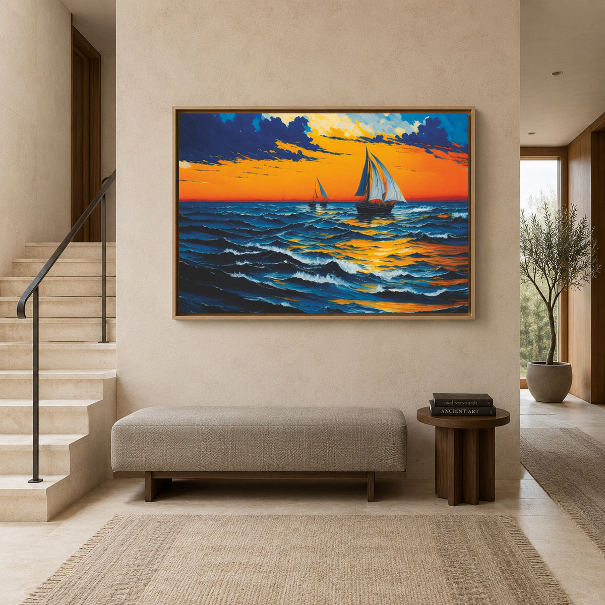 Sunset Sailing Ocean Canvas Wall Art Painting For Home Decor
