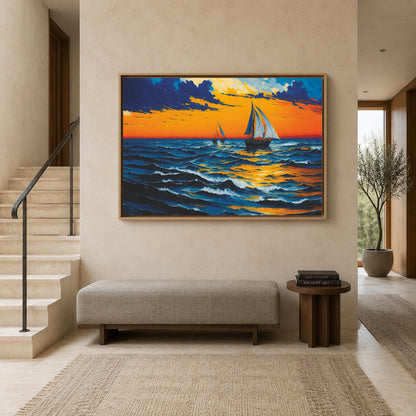 Sunset Sailing Ocean Canvas Wall Art Painting For Home Decor