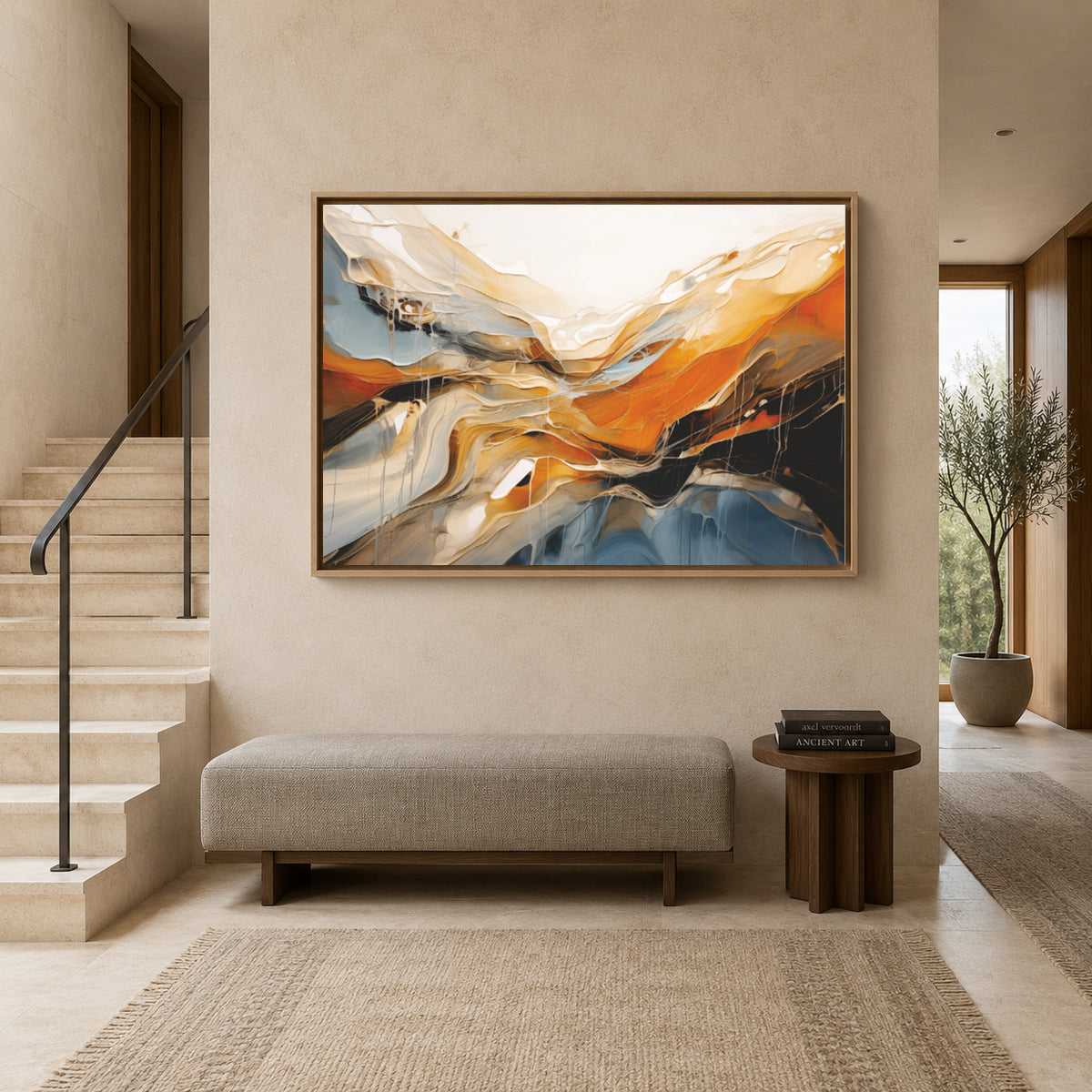 Orange and Blue Fluid Abstract Canvas Art – Modern Statement Decor