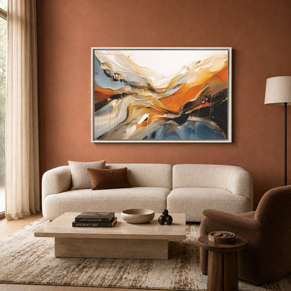 Orange and Blue Fluid Abstract Canvas Art – Modern Statement Decor