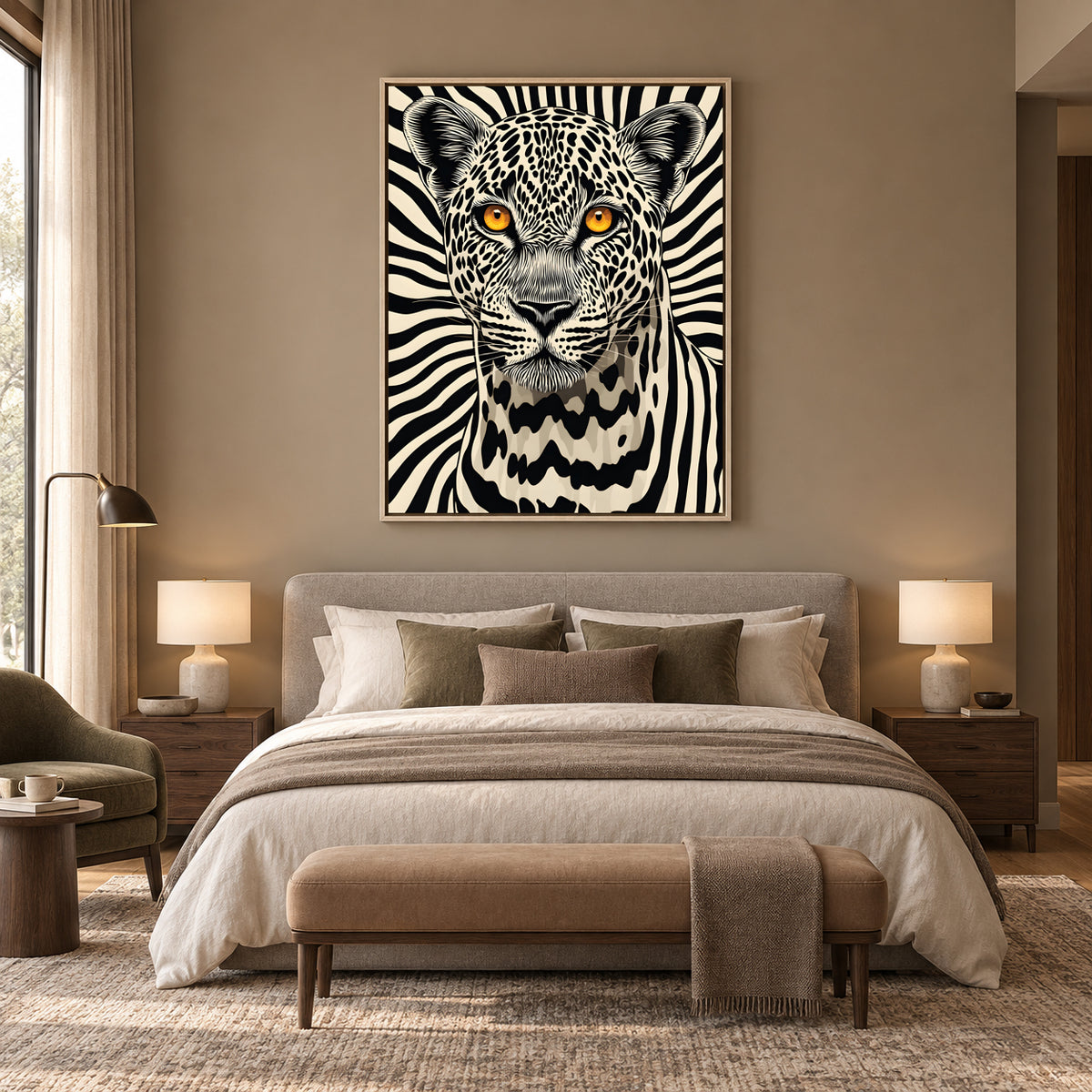 Majestic Leopard Modern Wall Art – Modern Black & White Animal Canvas
