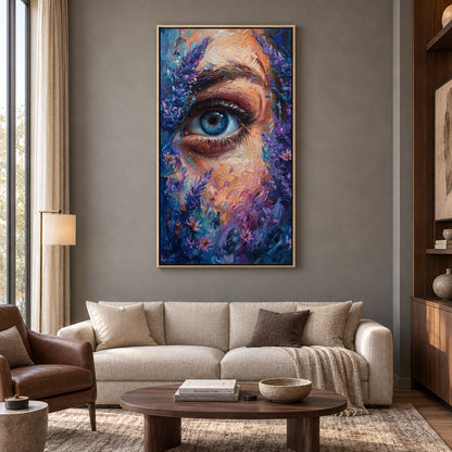 Abstract Eye Canvas Wall Art Blue Floral Portrait Painting for Decor
