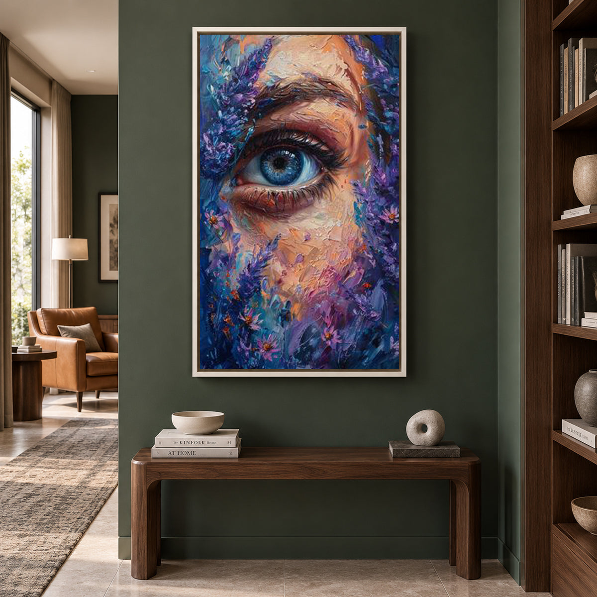 Abstract Eye Canvas Wall Art Blue Floral Portrait Painting for Decor