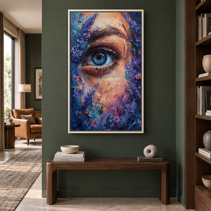 Abstract Eye Canvas Wall Art Blue Floral Portrait Painting for Decor