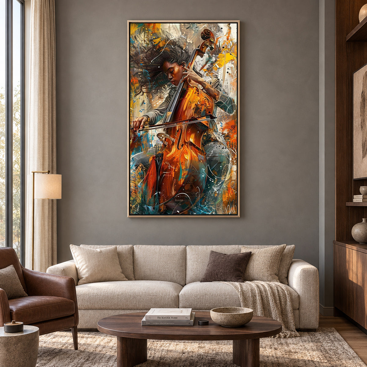 Abstract Cello Player Canvas Wall Art Modern Musician Painting Decor