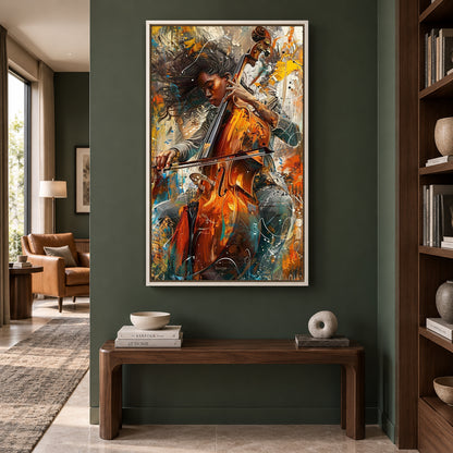 Abstract Cello Player Canvas Wall Art Modern Musician Painting Decor