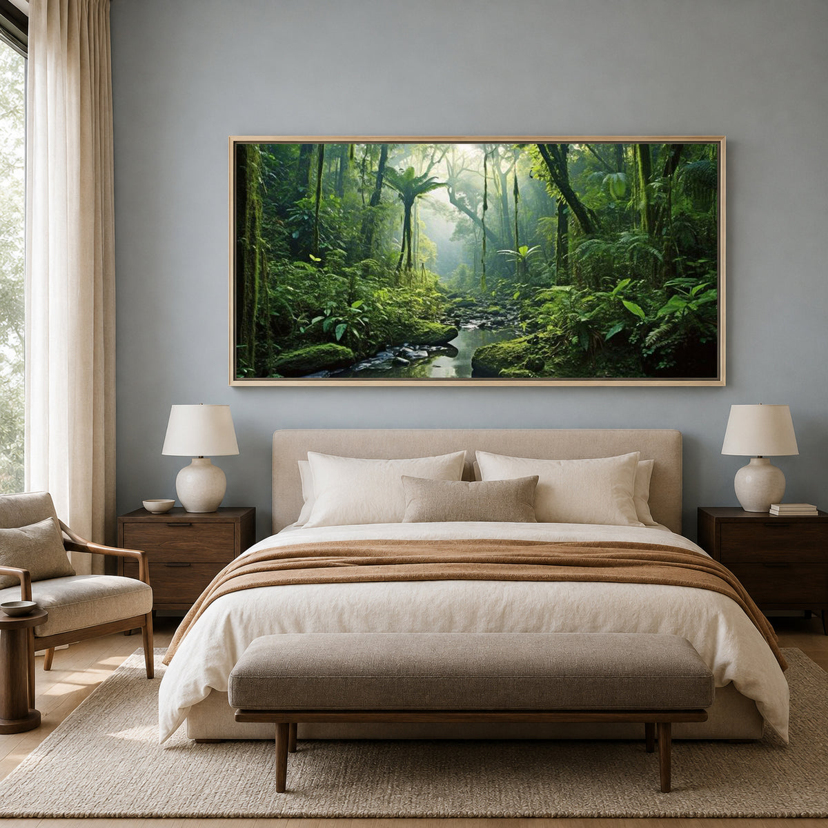 Lush Rainforest Stream Canvas Wall Art Tropical Nature Landscape