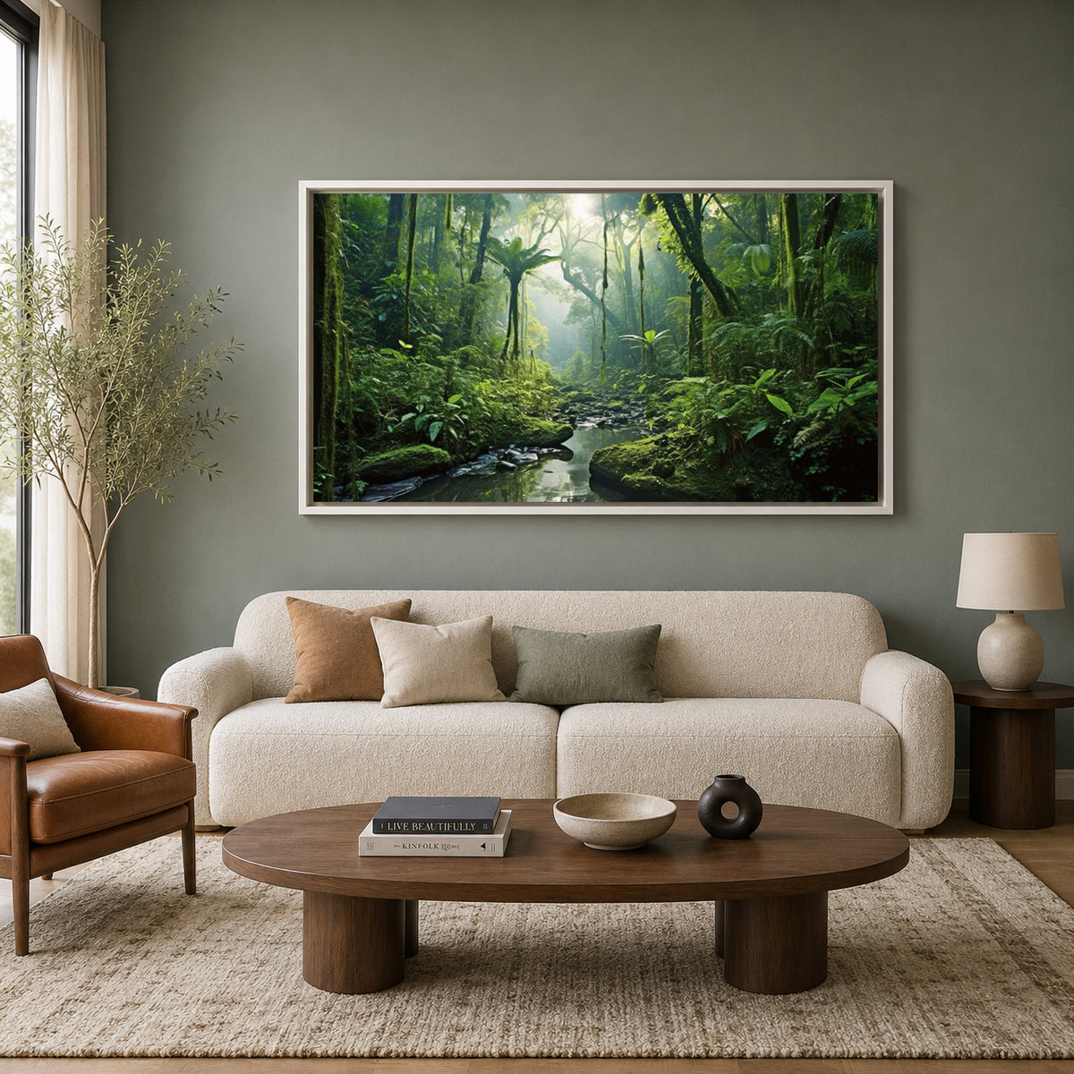 Lush Rainforest Stream Canvas Wall Art Tropical Nature Landscape