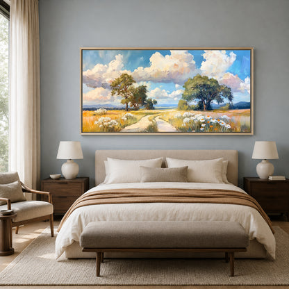 Sunny Countryside Meadow Landscape Canvas Wall Art for Modern Homes