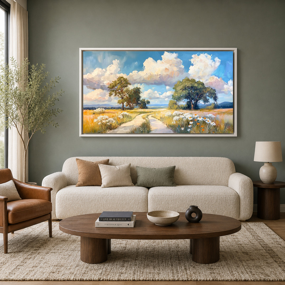 Sunny Countryside Meadow Landscape Canvas Wall Art for Modern Homes