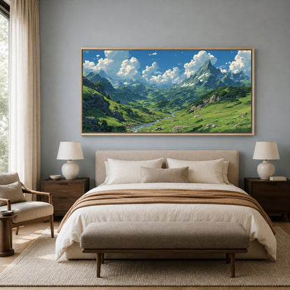 Majestic Mountain Valley Panorama Canvas Wall Art for Home Decor