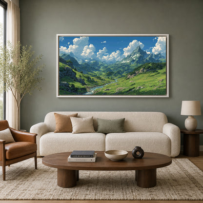 Majestic Mountain Valley Panorama Canvas Wall Art for Home Decor
