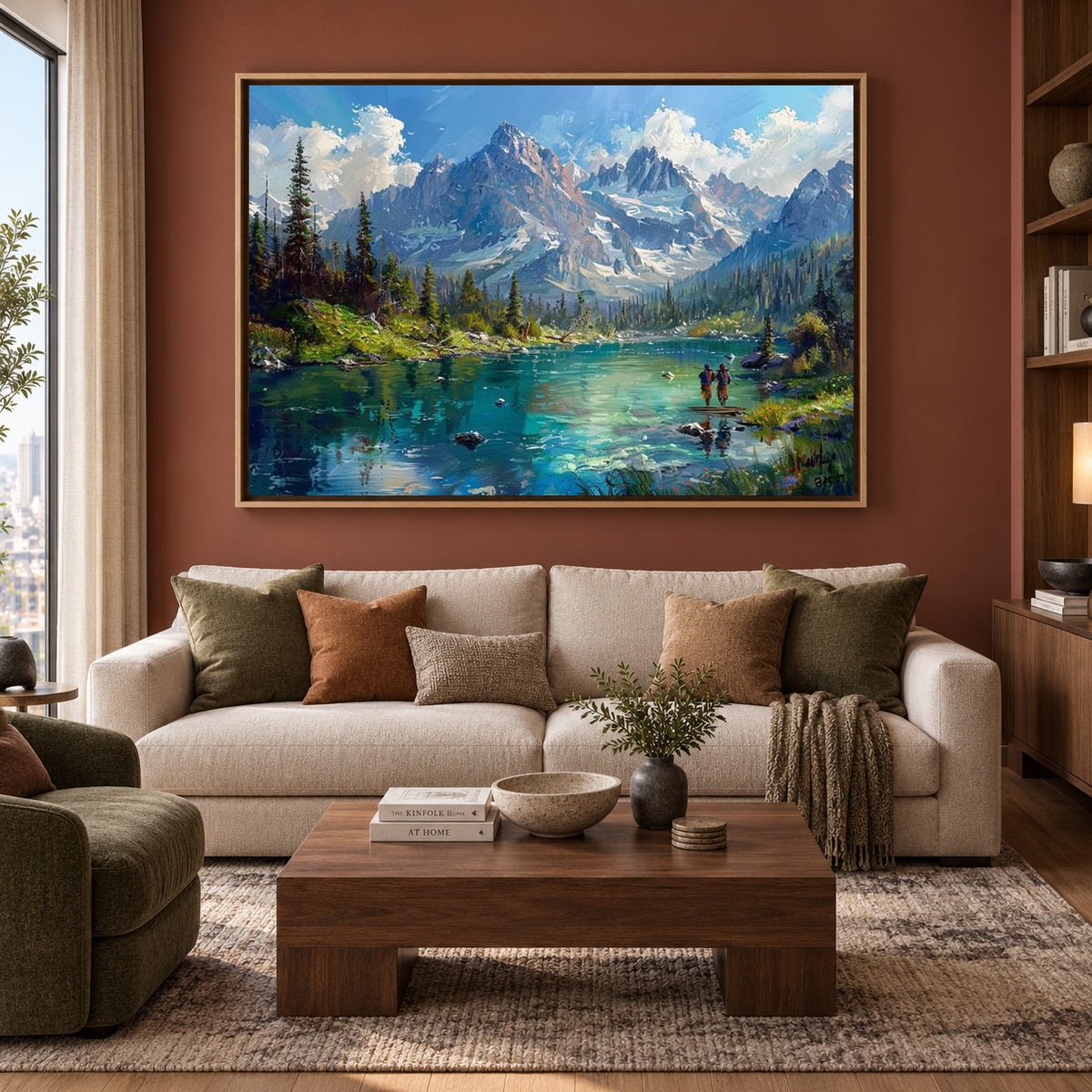 Mountain Lake Canvas Wall Art Alpine Landscape Nature Painting for Home Decor