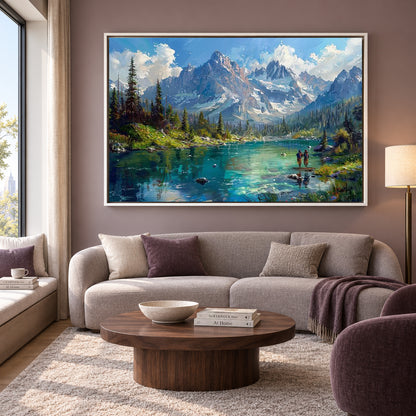 Mountain Lake Canvas Wall Art Alpine Landscape Nature Painting for Home Decor