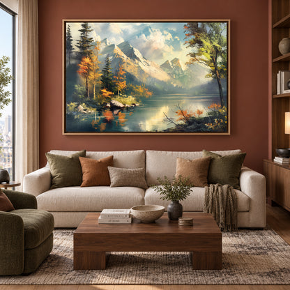 Mountain Lake Landscape Canvas Wall Art Nature Scenic Painting